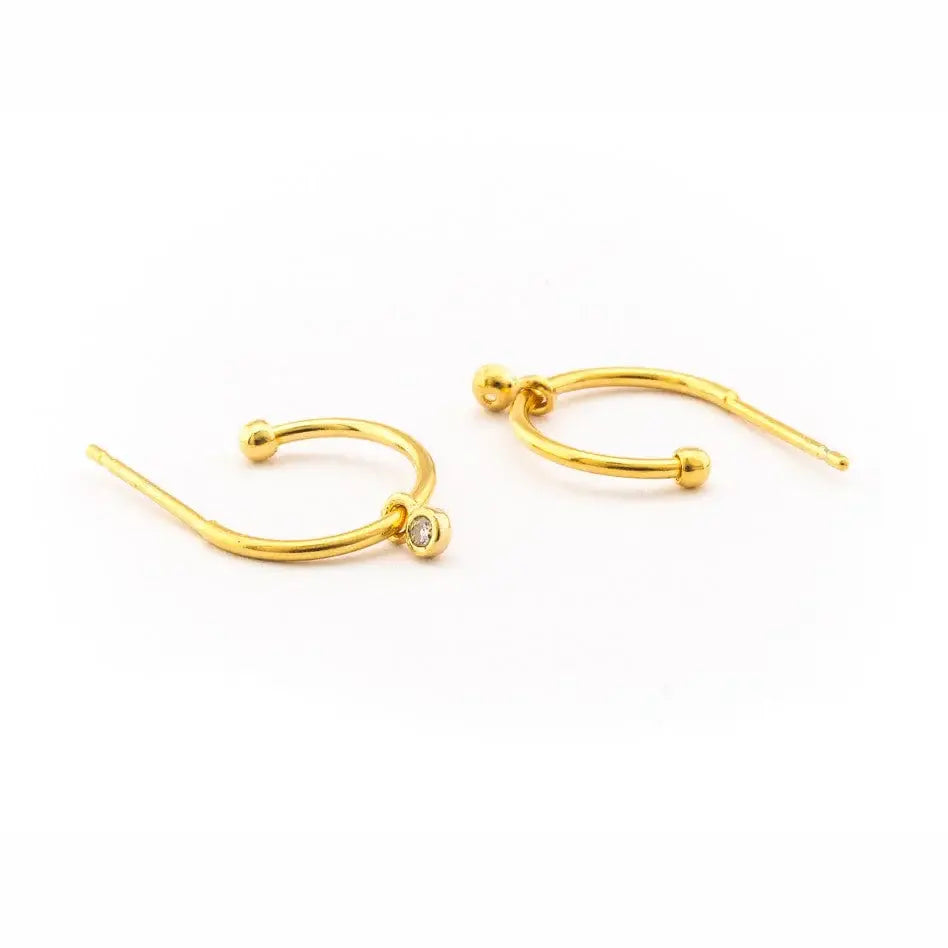Tai Jewelry - Small Hoop Earrings with 1 CZ Charm