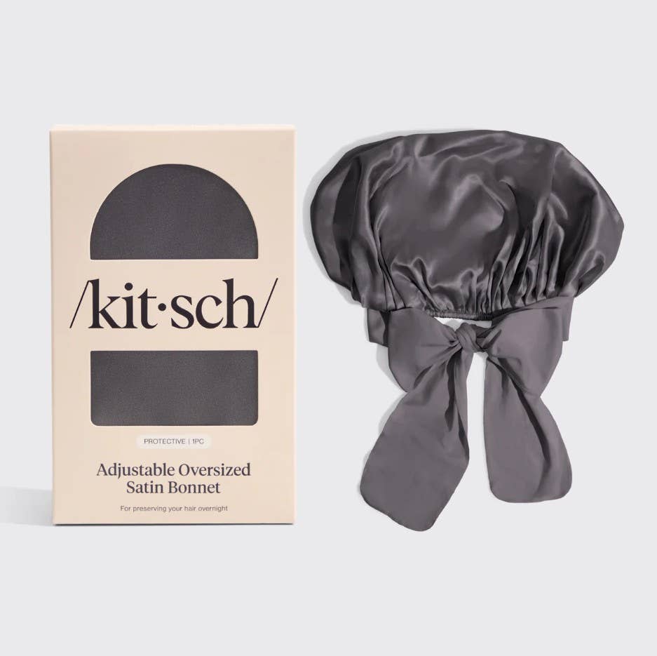 KITSCH - Adjustable Oversized Satin Bonnet- Charcoal