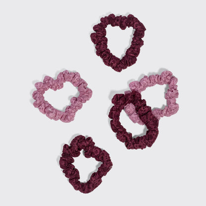 KITSCH - Ruched Lace Scrunchies 5pc Set - Cherry Lacquer & Dusty Pink