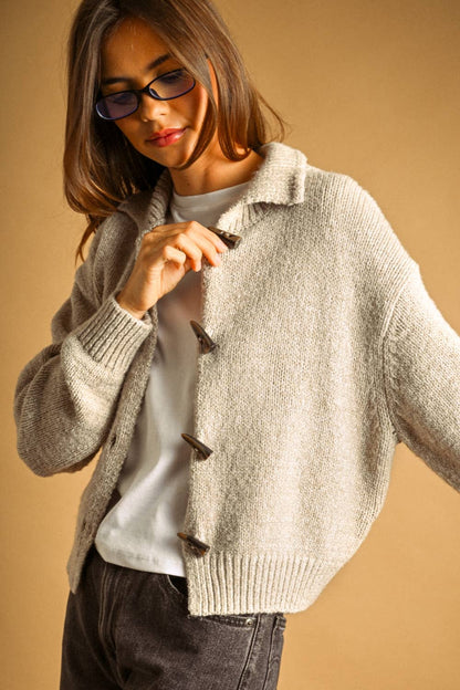 Frankie Cardigan Sweater w/ Toggle Closure - Oatmeal