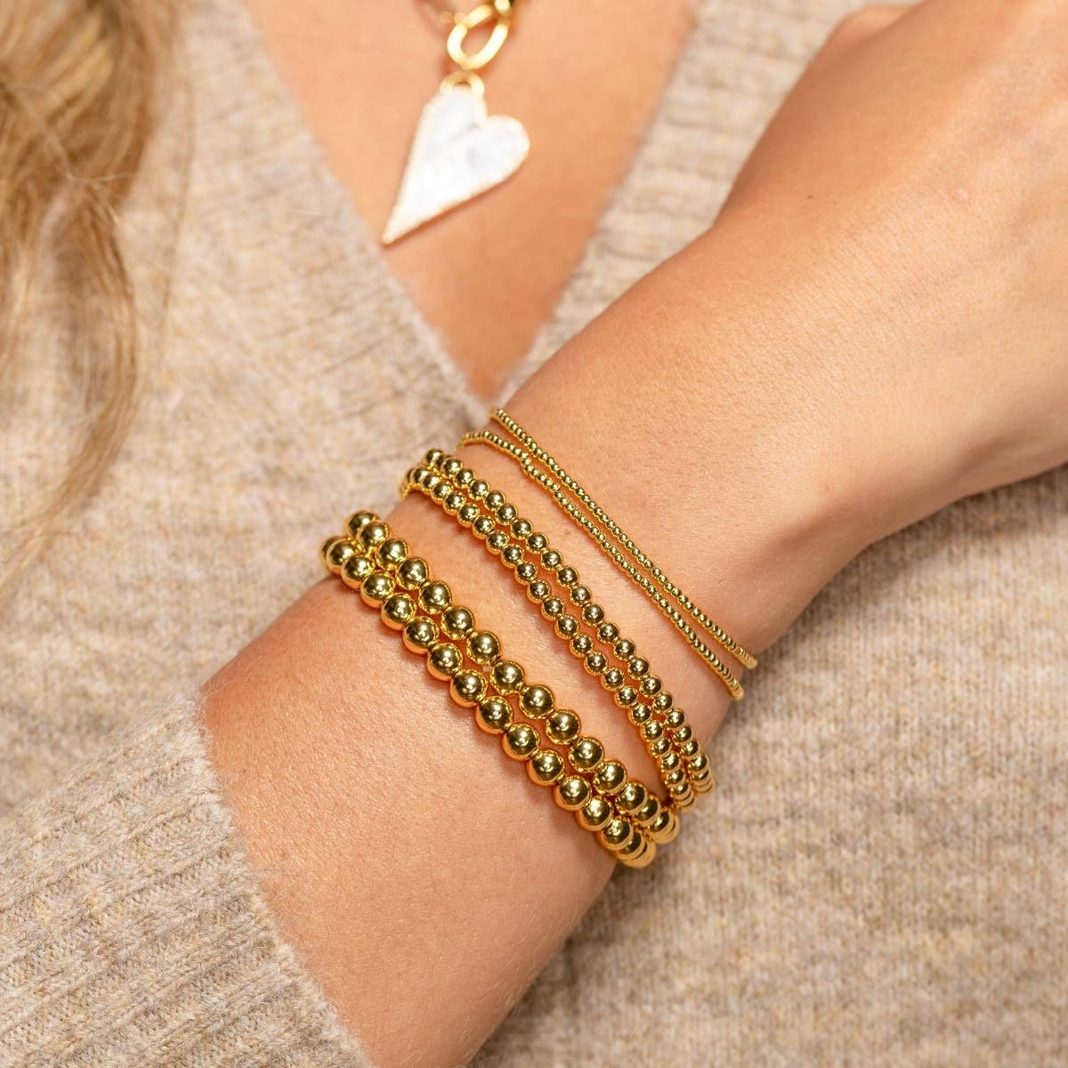 Splendid Iris - Classic Beaded Stretch Bracelets: Gold / 4mm