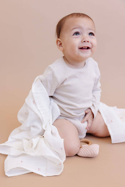 The Blueberry Hill - Muslin Swaddle Pink Bow Baby Shower Girl Organic Cotton Gift