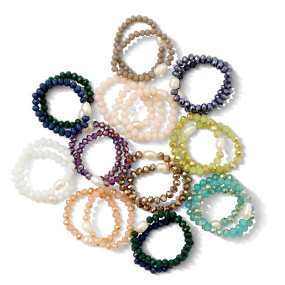 Splendid Iris - Crystal & Pearl Stretch Rings - Assorted