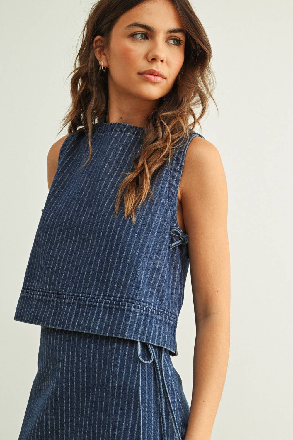 Amelia Pinstripe Denim Sleeveless Top