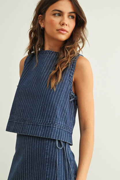 Amelia Pinstripe Denim Sleeveless Top