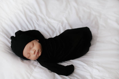 Three Little Tots - Black Ribbed Knotted Gown