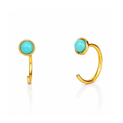 Tai Jewelry - Mini Huggie Earrings with Round Turquoise