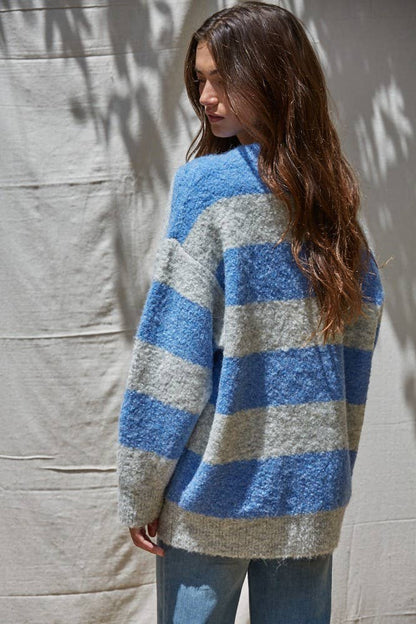 By Together - Knit Sweater Striped Crew Neck Textured Pullover