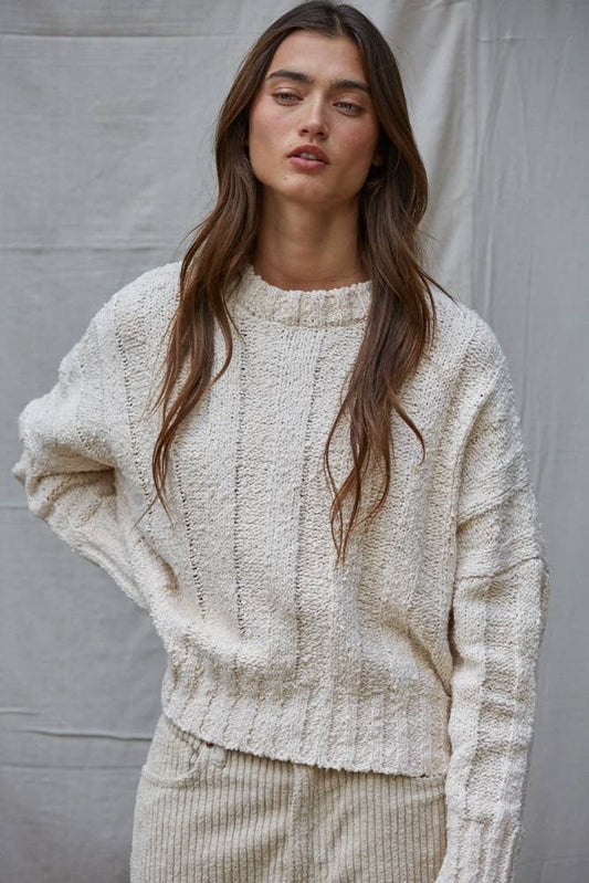 By Together - W2237 | Knit Sweater Cotton Acrylic Wide Ribbed Pullover