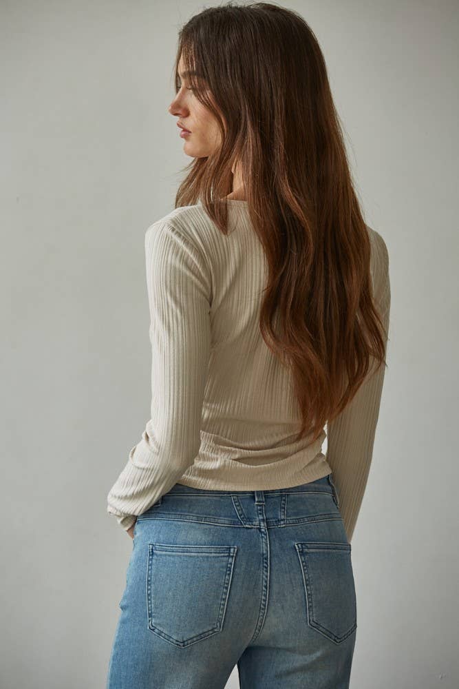 By Together - RJ3537 | Knit Rayon Spandex Ribbed Round Neck Long Sleeve
