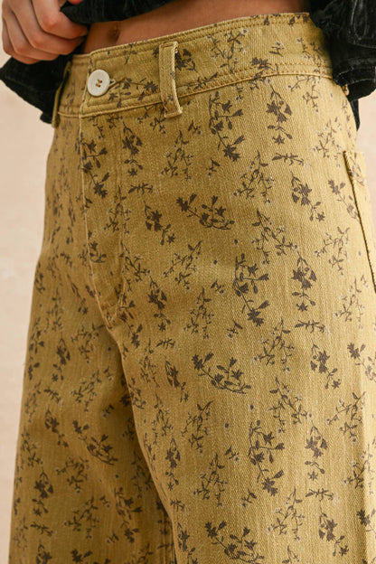 Tessa Floral Print Pants - Toasted Vanilla