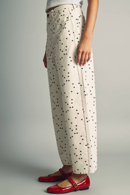 Colbie Polka Dot Denim Pants - Ecru