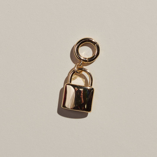 Nickel and Suede - Gold Lock Charm