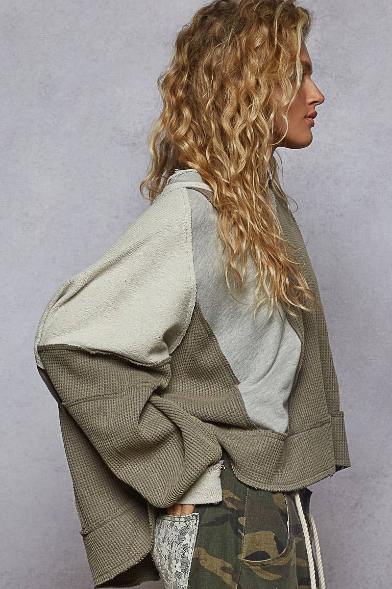 Pol Clothing - Contrast Fabric Top - Olive / Grey