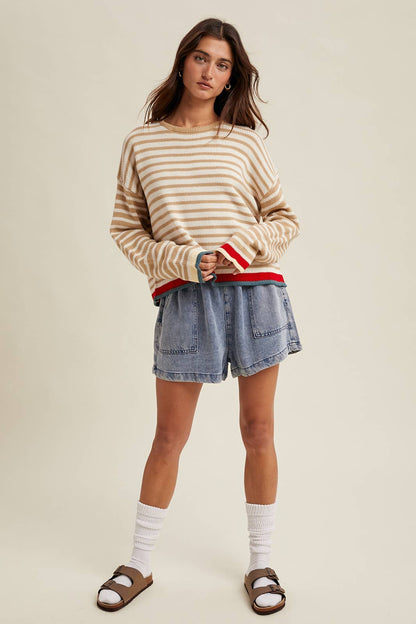 Wishlist Apparel - STRIPED DROP SHOULDER SWEATER
