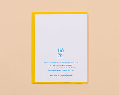 And Here We Are - Teacher Appreciation Ribbon Thank You Letterpress Greeting Card - teacher gift