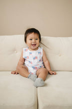 Little Joy Co. - Flag Print Bamboo Baby Romper 4th of July Outfit Sleeveless