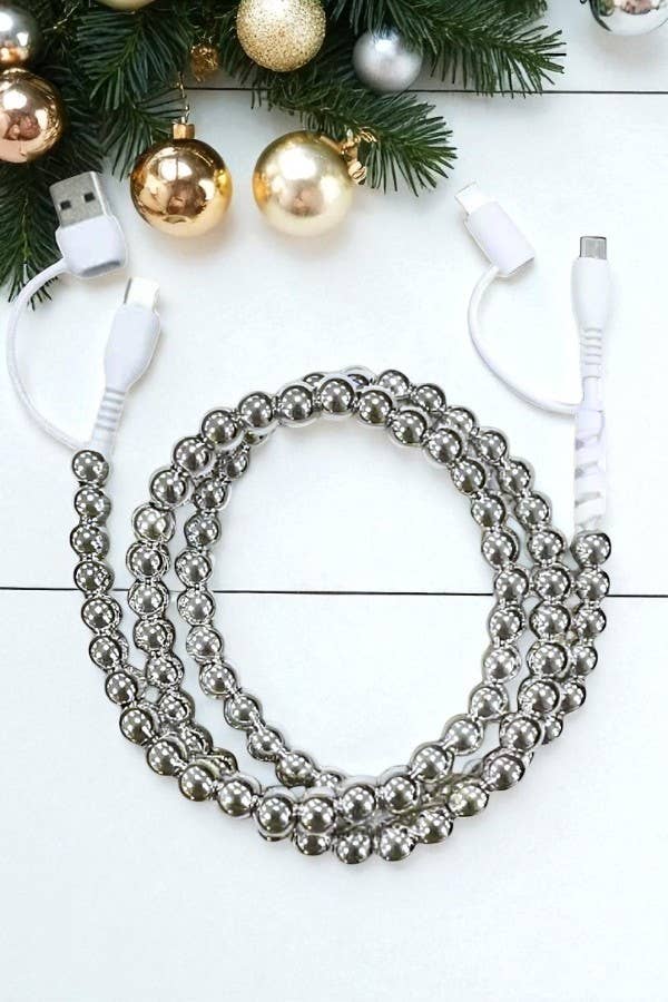 Nash Grey Updated Silver Beaded Cord Phone Charger – homebody