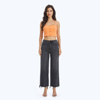 BAYEAS - HIGH RISE WIDE LEG JEANS WITH FRAYED HEM
