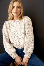 En Crème - Puffed Sleeve Cropped Confetti Sweater