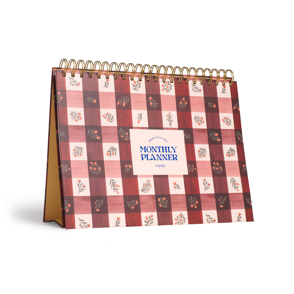 Papier - Floral Gingham Spiral Undat Monthly Desk Pad