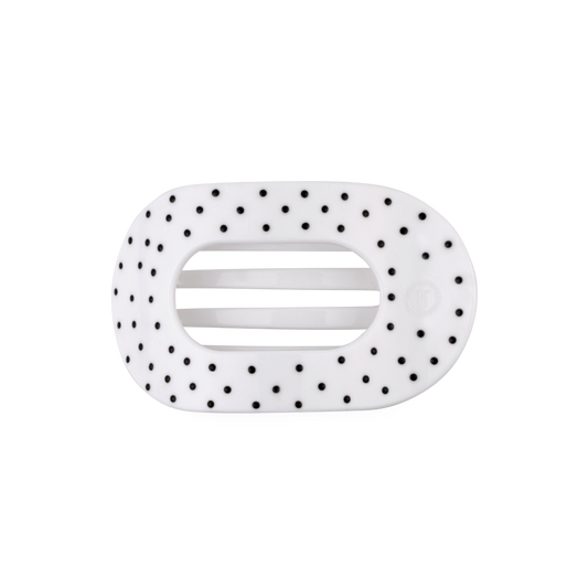 TELETIES - White Polka Dot Party Medium Flat Round Hair Clip