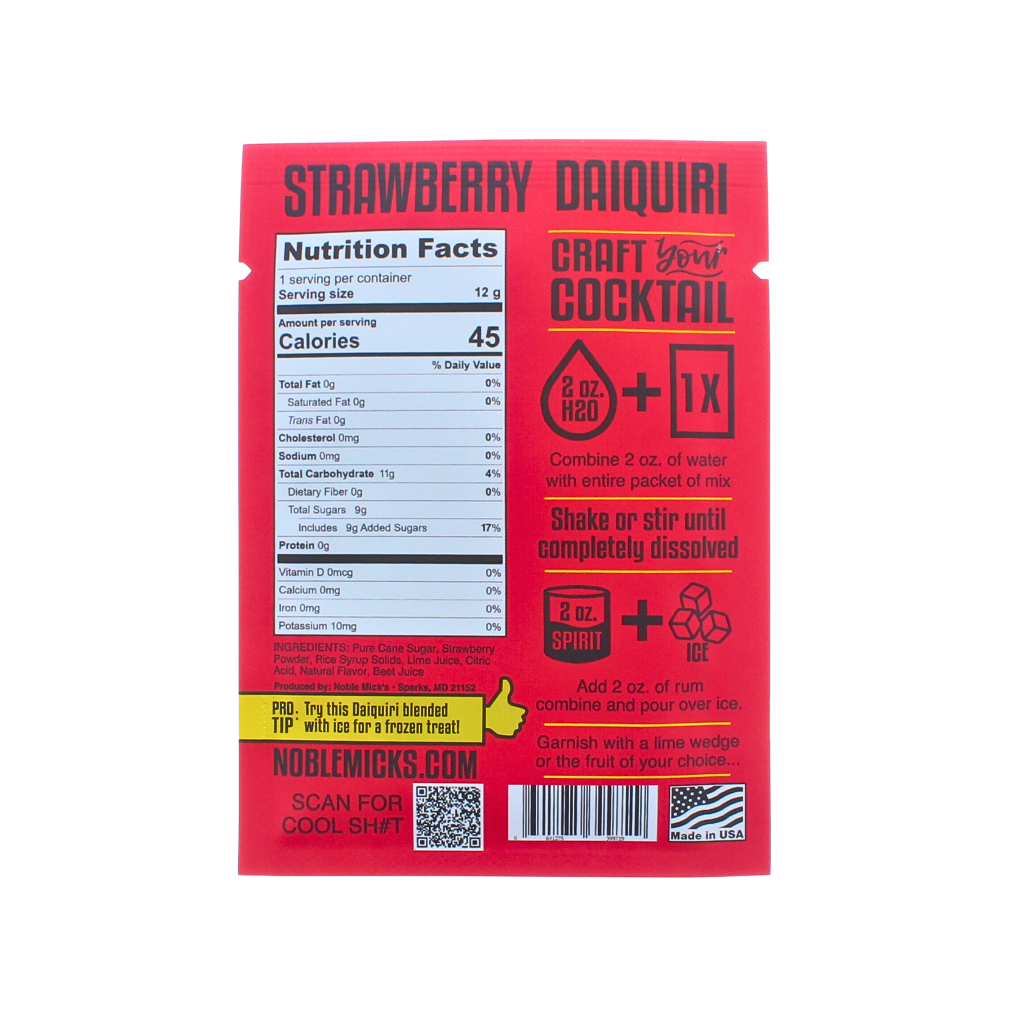 NOBLE MICK'S - Single Serve Craft Cocktails - Strawberry Daiquiri Single Serve Craft Cocktail