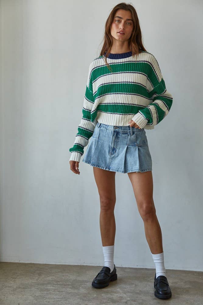 By Together - Knit Sweater Cotton Acrylic Striped Crew Pullover