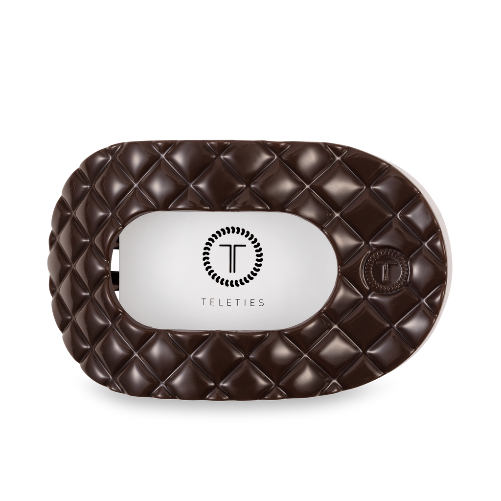 TELETIES - Flat Round Hair Clip | Large | Truly Taupe Quilted