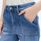 BAYEAS - HIGH RISE RELAXED STRAIGHT JEANS WITH RAW HEM