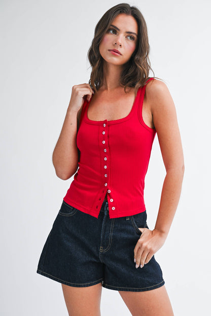 Sarah Pointelle Button Front Cami Tank - Multiple Color Options