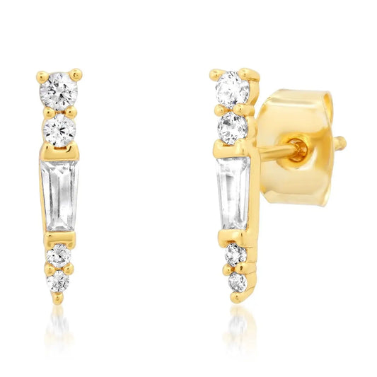 Tai Jewelry - Baguette & Round CZ Spike Studs