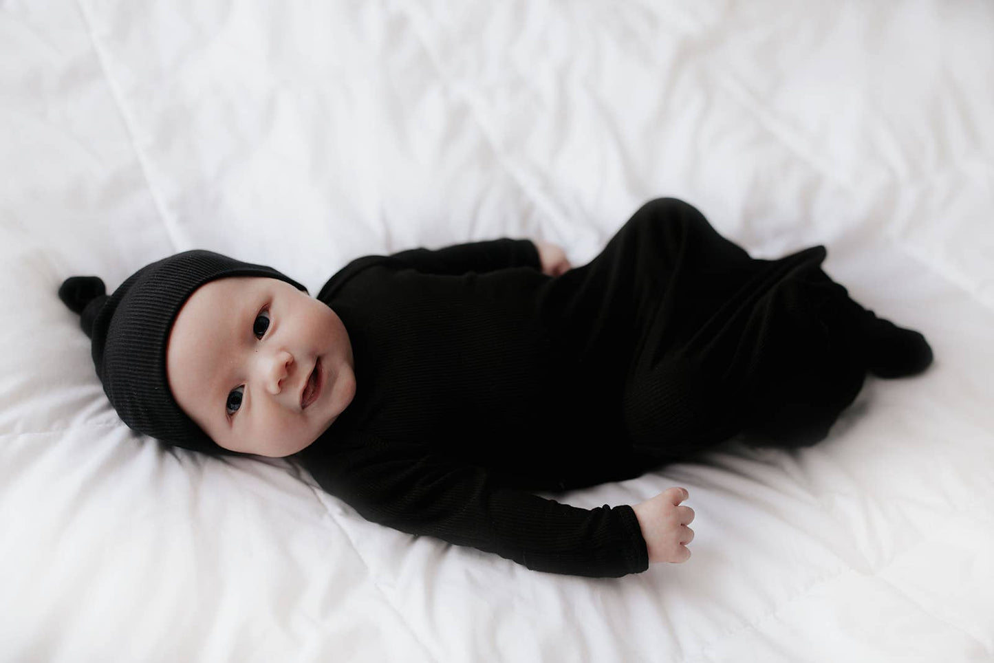 Three Little Tots - Black Ribbed Knotted Gown