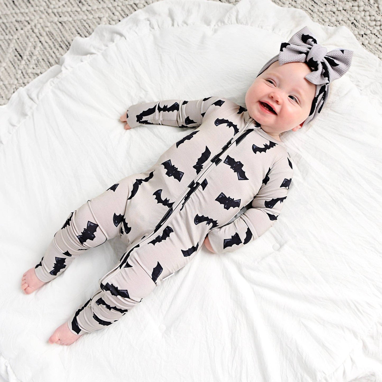 Gigi and Max - Vlad Gray Bats ZIP Bamboo Halloween One-Piece