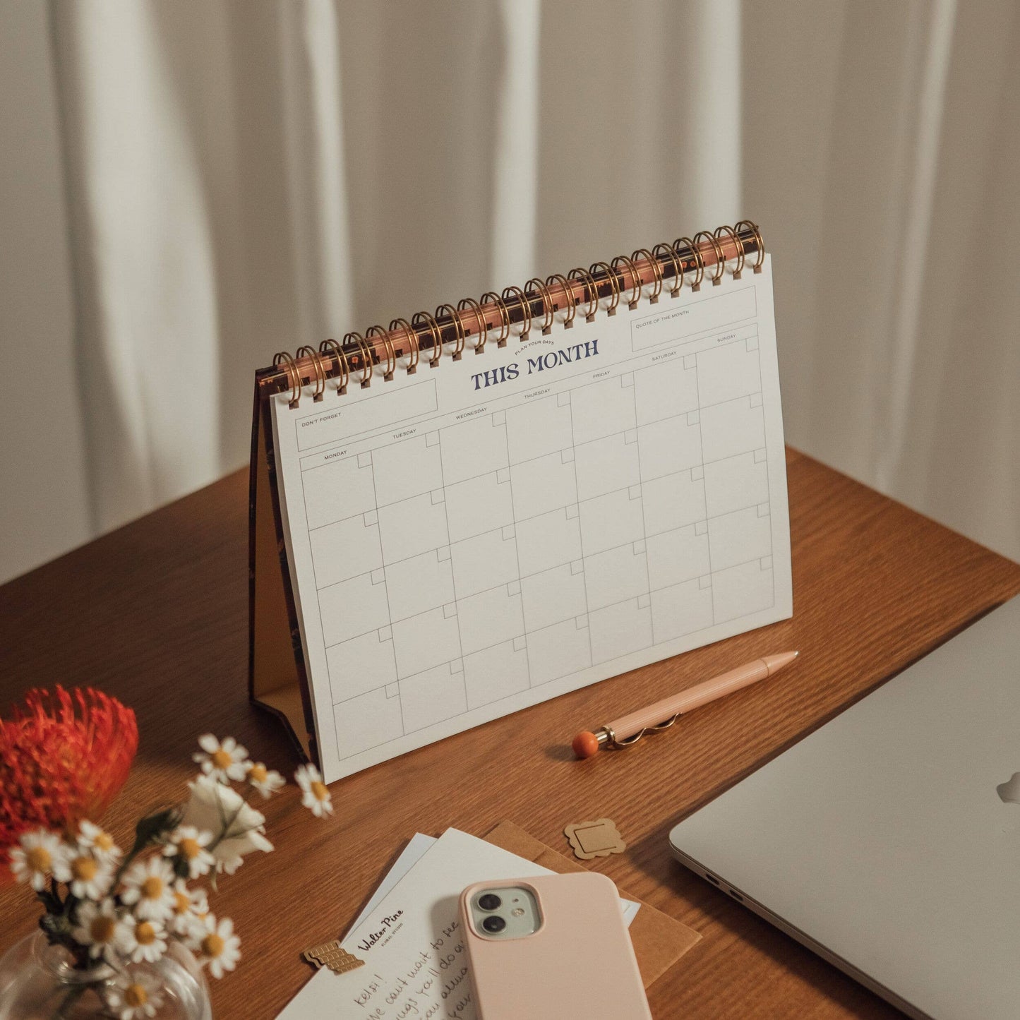 Papier - Floral Gingham Spiral Undat Monthly Desk Pad