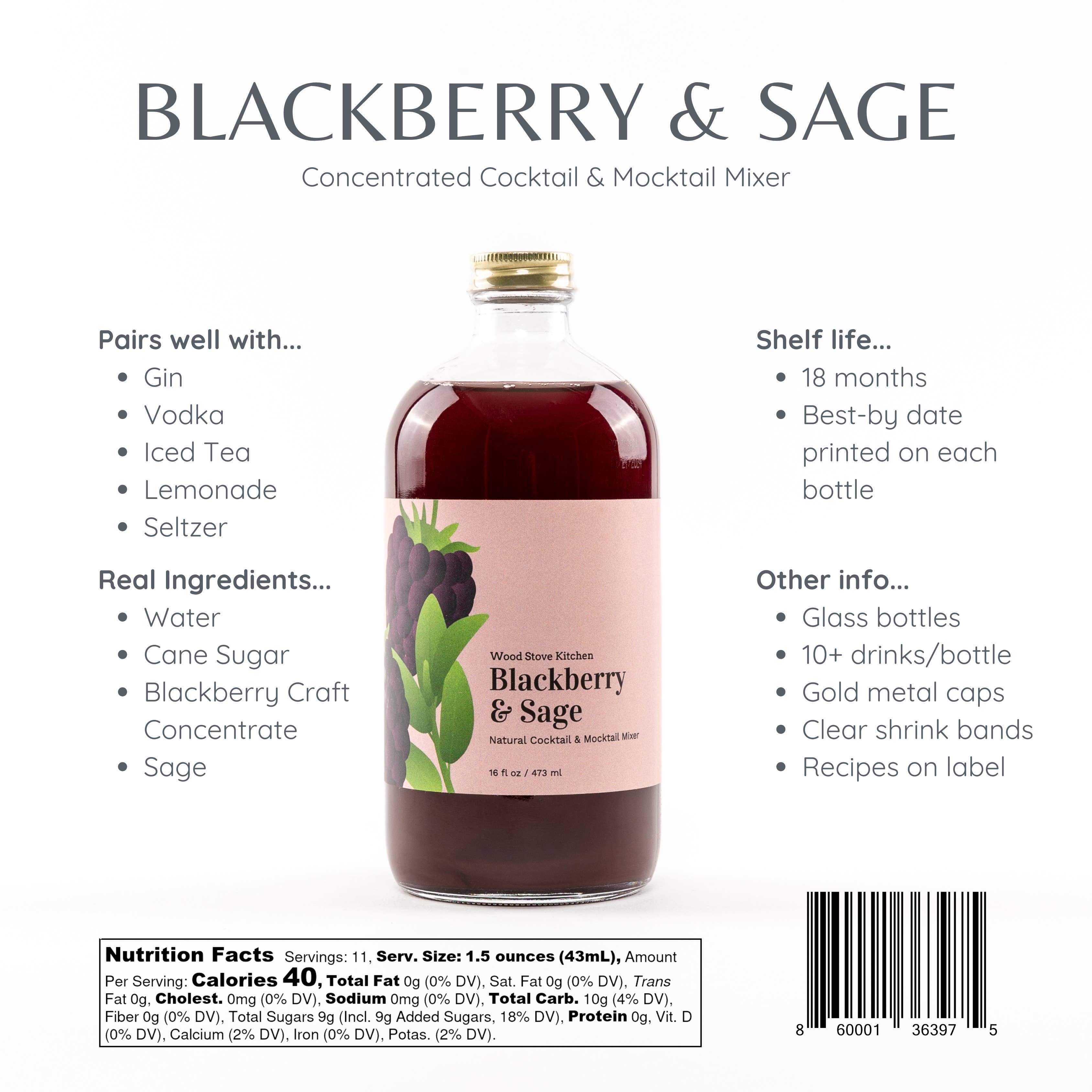 Wood Stove Kitchen - Blackberry & Sage Cocktail Mixer and Mocktail Mixer, 16 fl oz