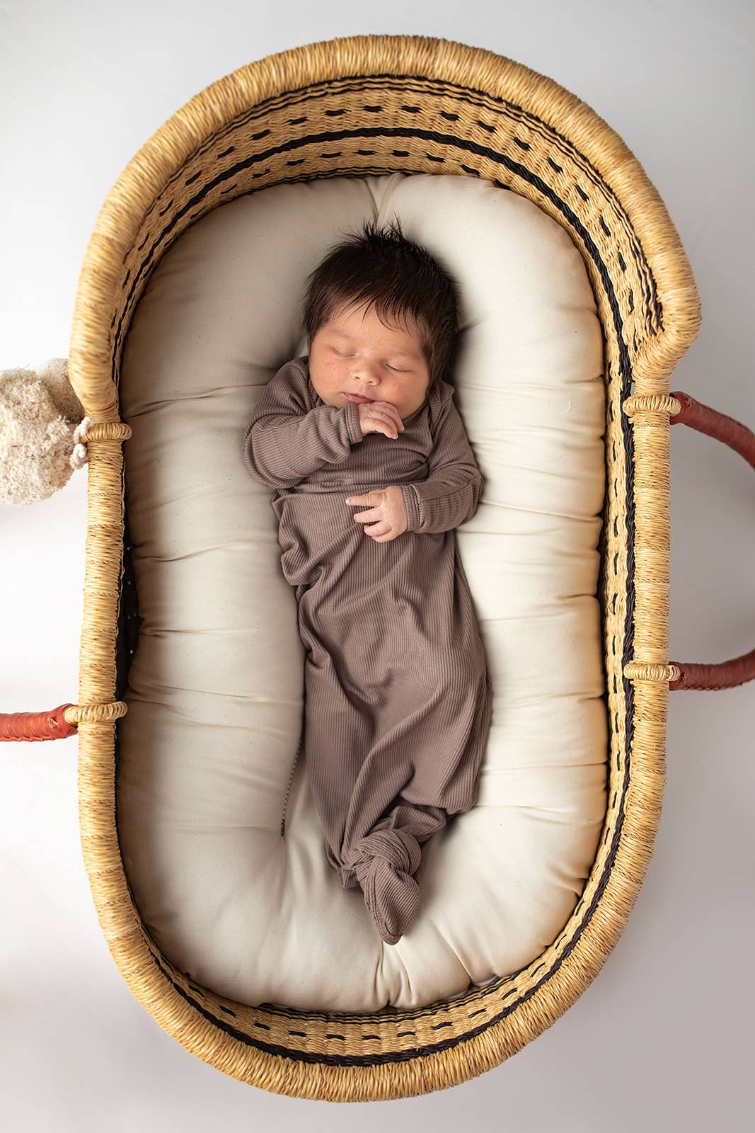 Three Little Tots - Cocoa Brown Ribbed Knotted Newborn Baby Gown sleepwear
