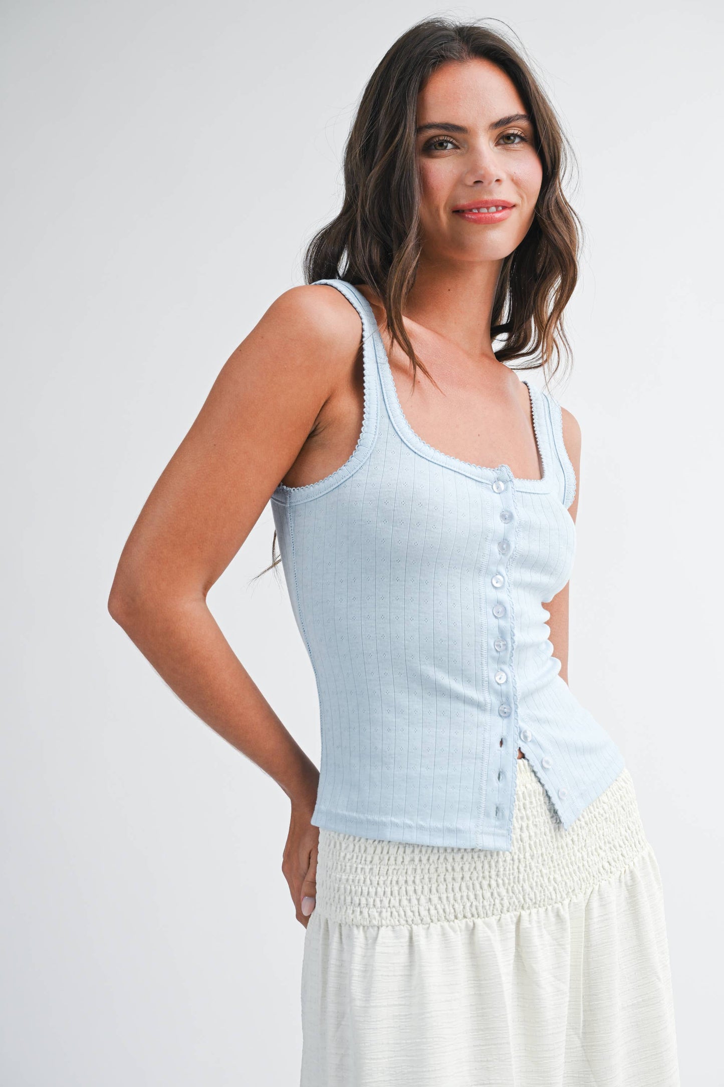 Sarah Pointelle Button Front Cami Tank - Multiple Color Options