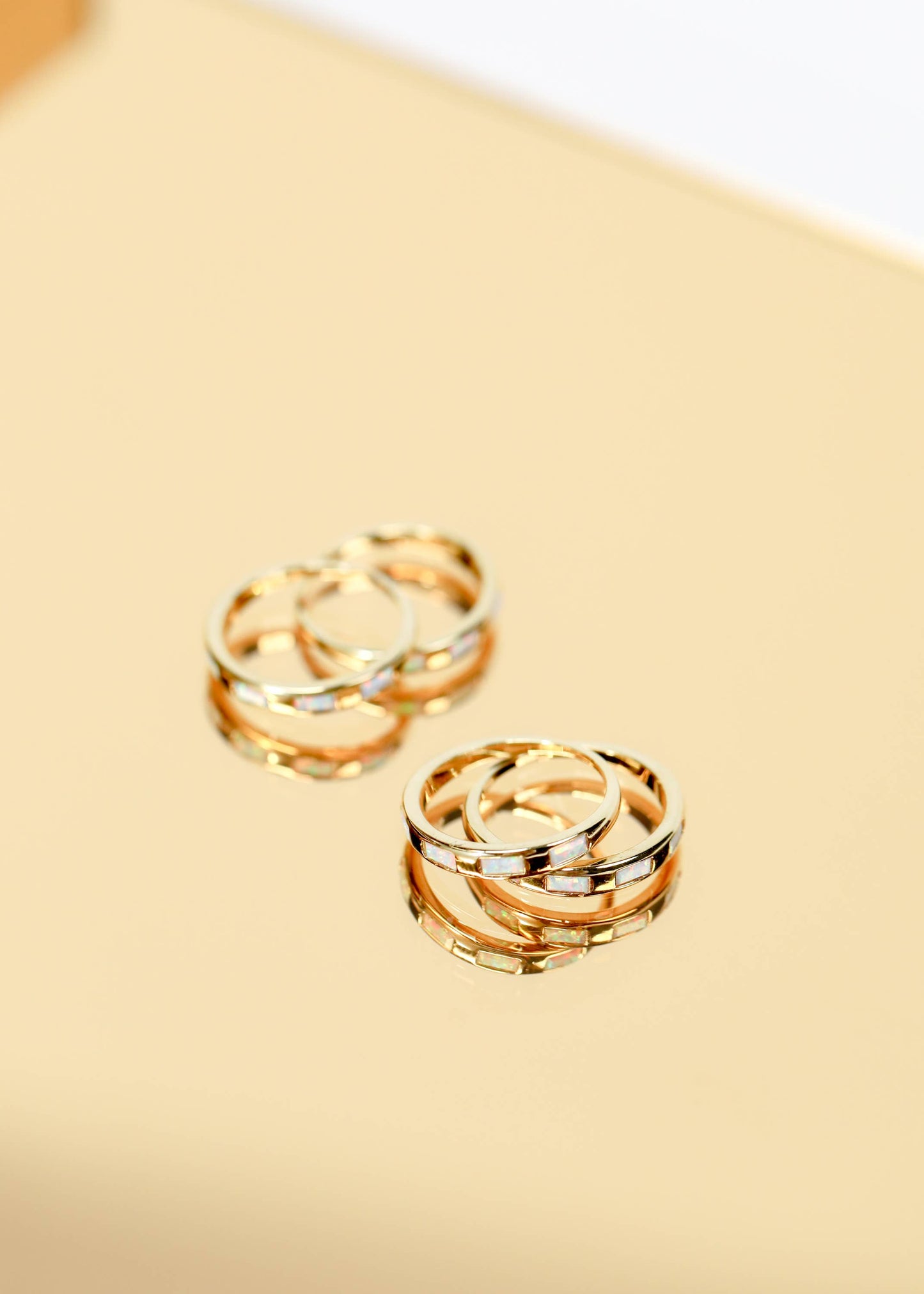 JaxKelly - Gold Rings -  White Opal Inset Baguette