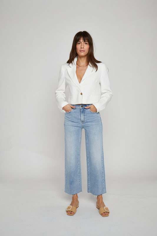 Oliver Logan - Aberdeen Ankle Crop High Rise Jean, Light Indigo Worn
