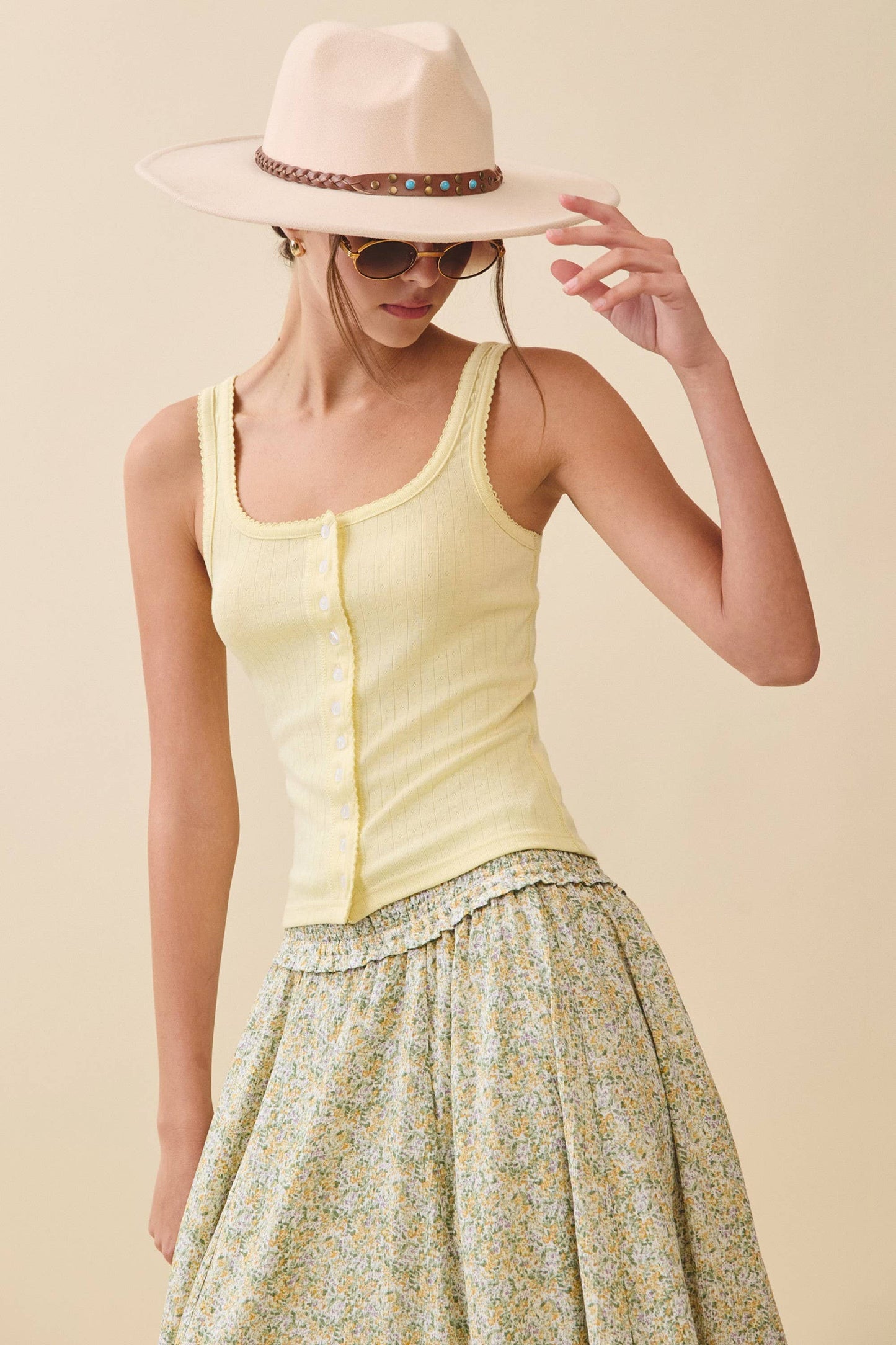 Sarah Pointelle Button Front Cami Tank - Multiple Color Options