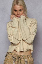 Pol Clothing - High neck zipper front long sleeve crop top