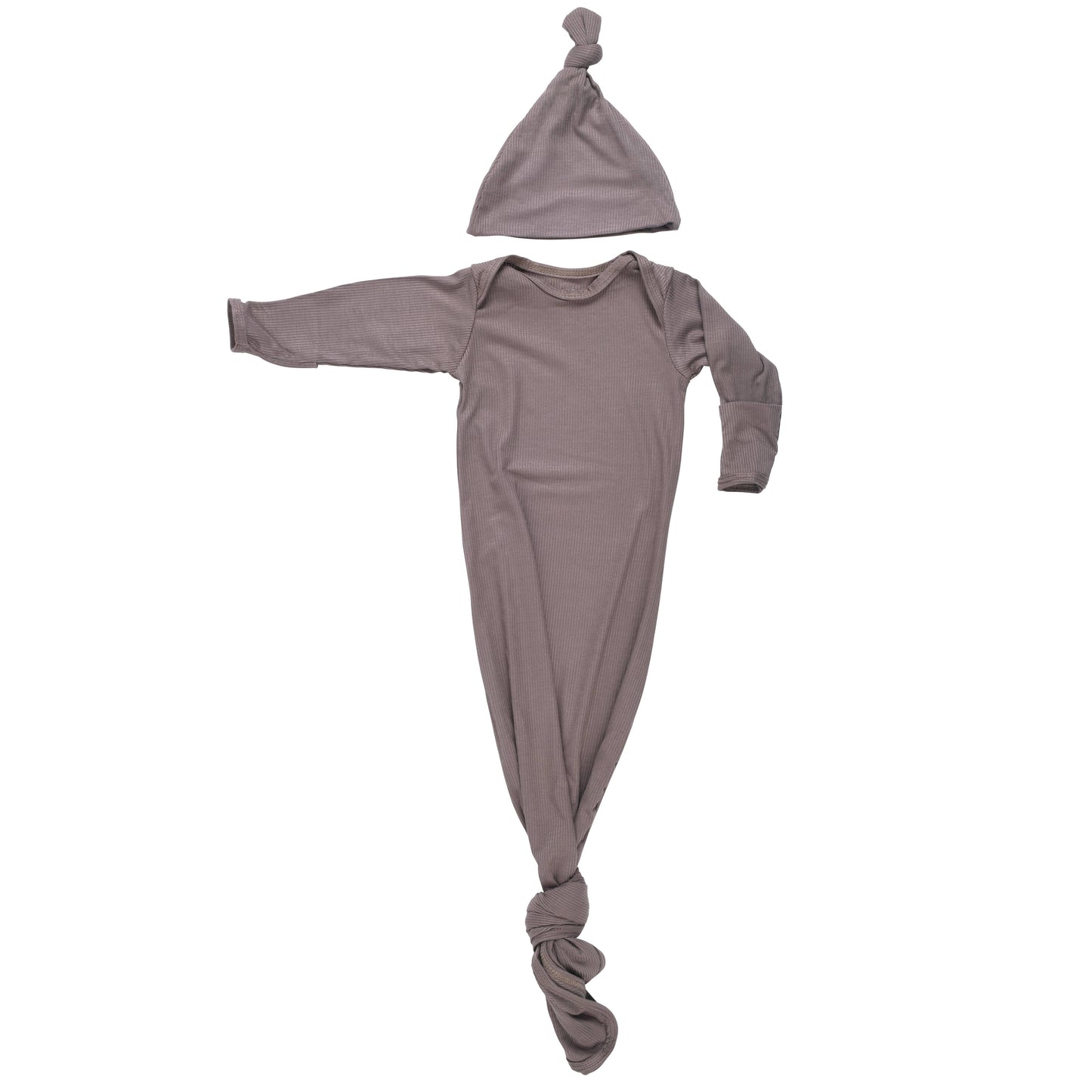 Three Little Tots - Cocoa Brown Ribbed Knotted Newborn Baby Gown sleepwear