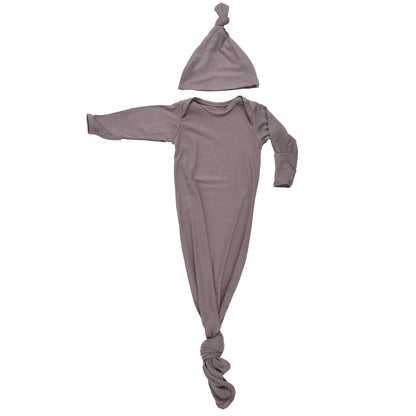 Three Little Tots - Cocoa Brown Ribbed Knotted Newborn Baby Gown sleepwear