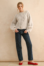 MIOU MUSE - SCALLOP EDGE CABLE KNIT CARDIGAN