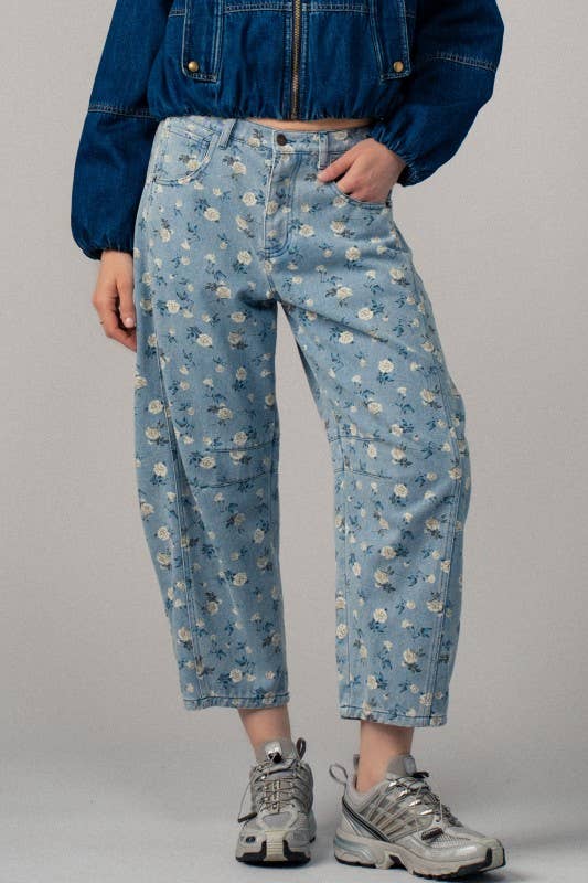 Urban Daizy - Floral Print Relaxed Fit Denim Pants