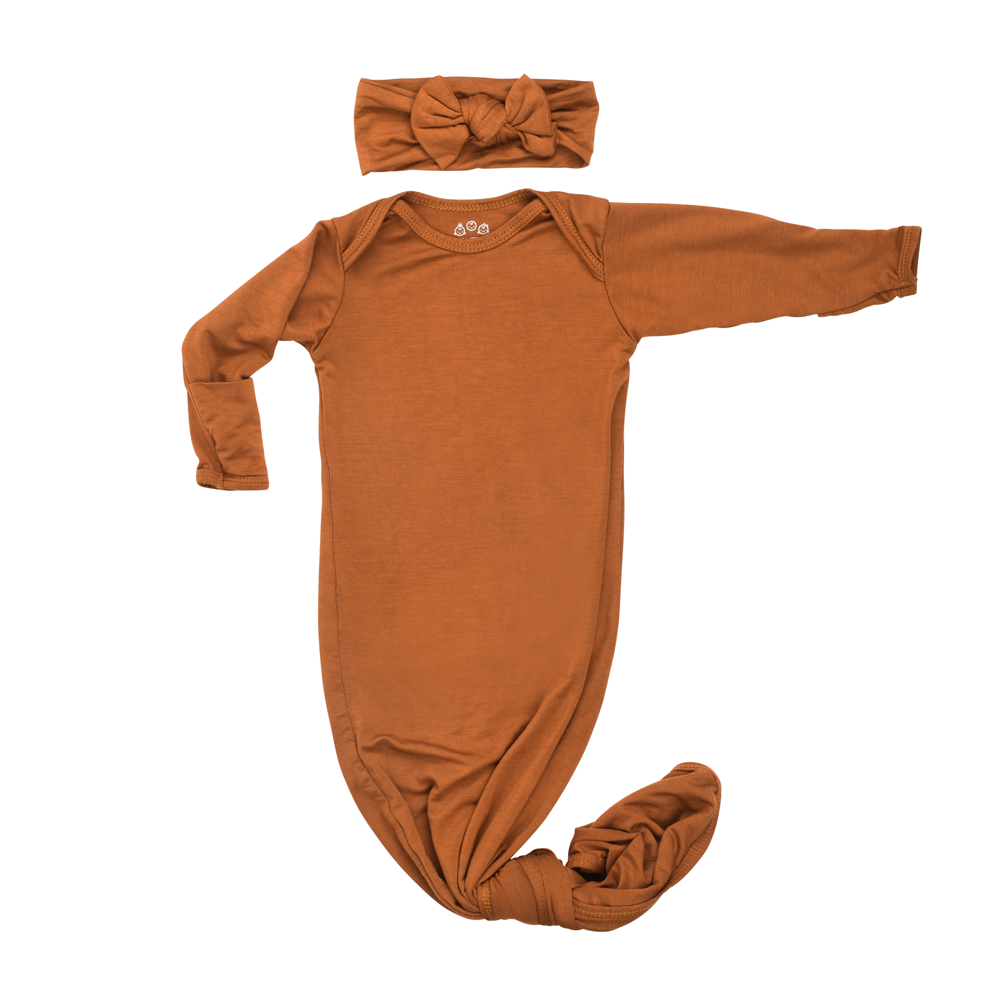 Three Little Tots - Saddle Longhorn Orange Western Knotted Newborn Baby Gown