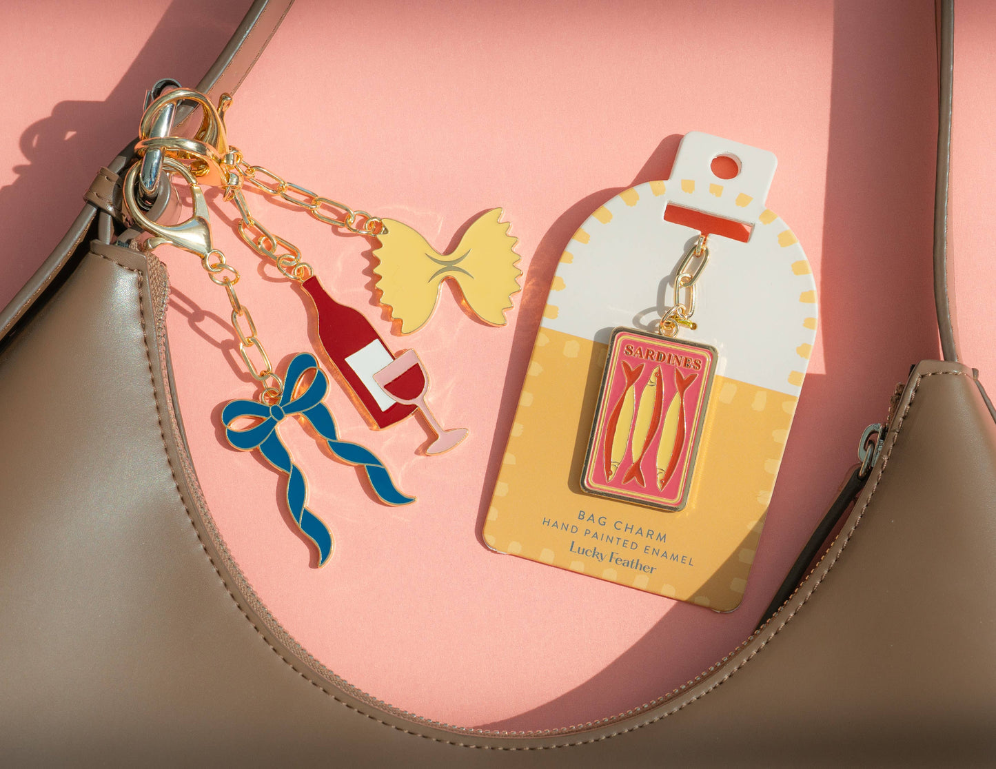 Lucky Feather - Enamel Bag Charm - Bow