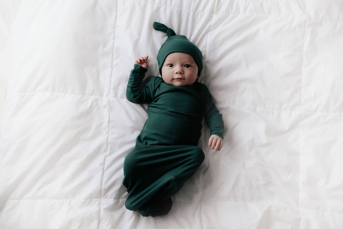 Three Little Tots - Forest Green Ribbed Knotted Newborn Baby Gown Sleepwear