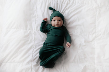 Three Little Tots - Forest Green Ribbed Knotted Newborn Baby Gown Sleepwear